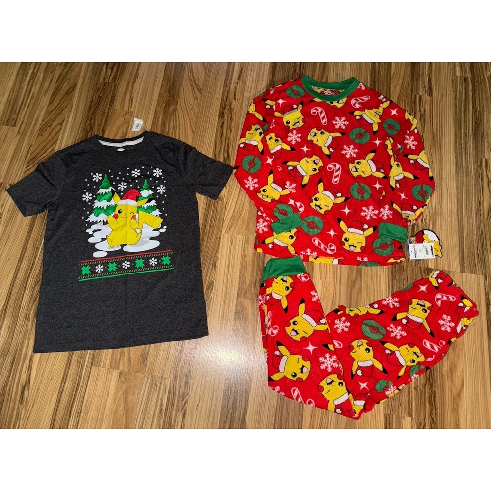 Pokémon NEW Pikachu Boys Sz 10/12 Christmas‎ T-shirt Graphic Tee Pajama's Set